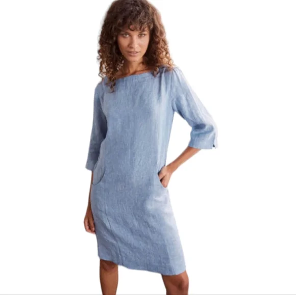 Boden Laurie Dress Women's Size 10R Blue Chambray Linen Casual - Picture 1 of 9